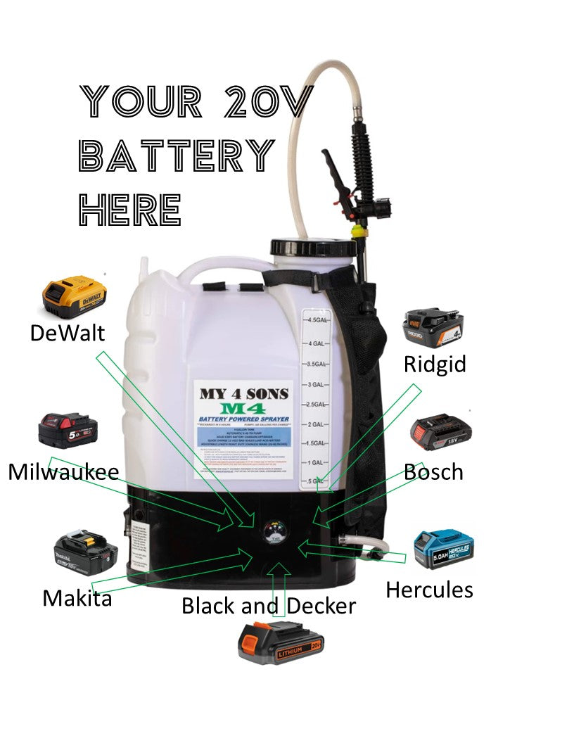 #1 Rated M4 Battery Powered Backpack Sprayer With Dewalt / Milwaukee / Makita / Black and Decker / Bosch / Ridgid / Hercules 18-20V Battery Compatibility **42,000 Sold**
